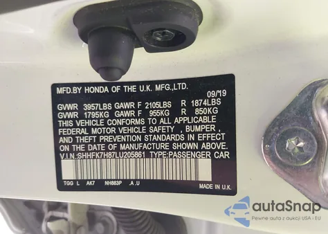 2020 Honda Civic Ex-L из США, поврежденный, VIN SHHFK7H87LU205861